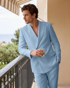 Linen Double Breasted Peak Lapel 2 Piece