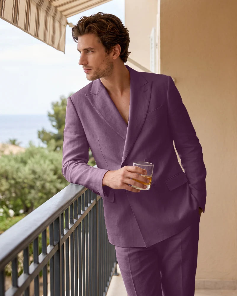 Linen Double Breasted Peak Lapel 2 Piece