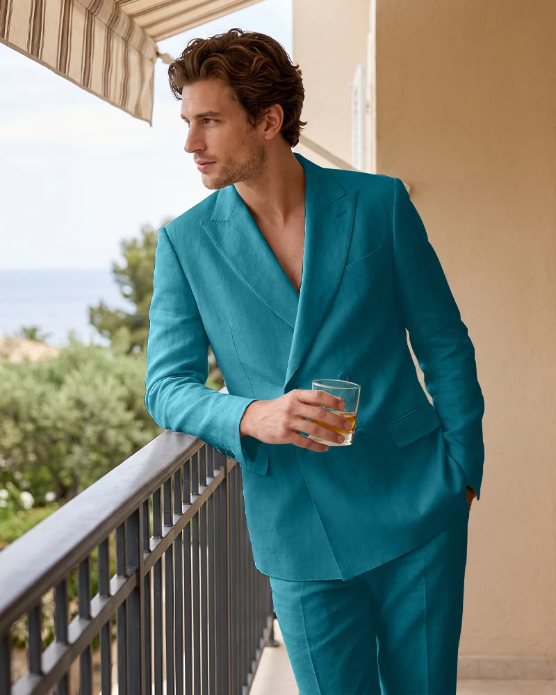 Linen Double Breasted Peak Lapel 2 Piece