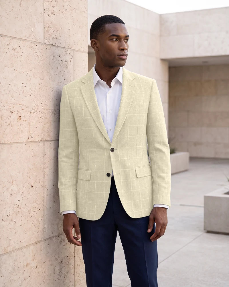 Windowpane Check Notch Lapel Blazer Sport Coat