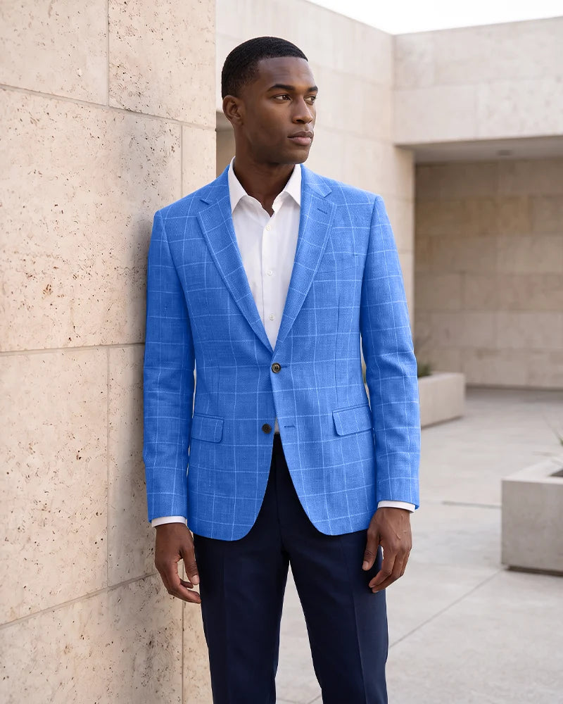 Windowpane Check Notch Lapel Blazer Sport Coat