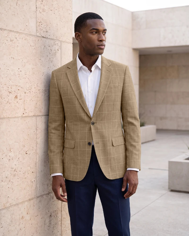 Windowpane Check Notch Lapel Blazer Sport Coat