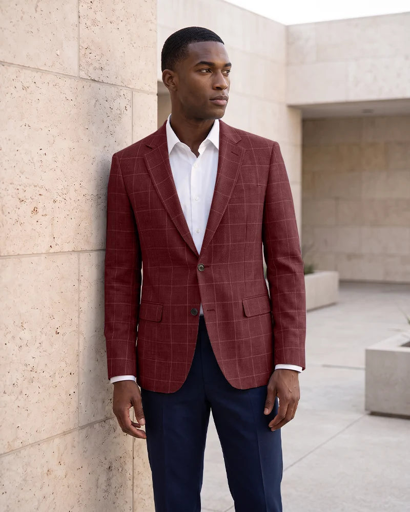 Windowpane Check Notch Lapel Blazer Sport Coat