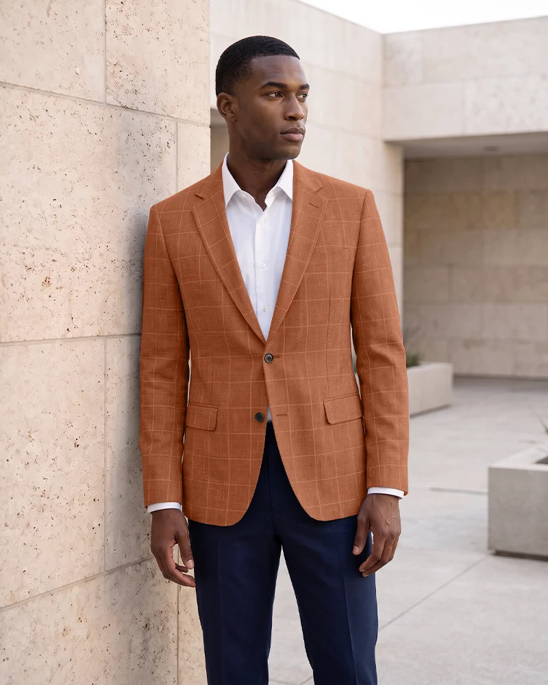 Windowpane Check Notch Lapel Blazer Sport Coat