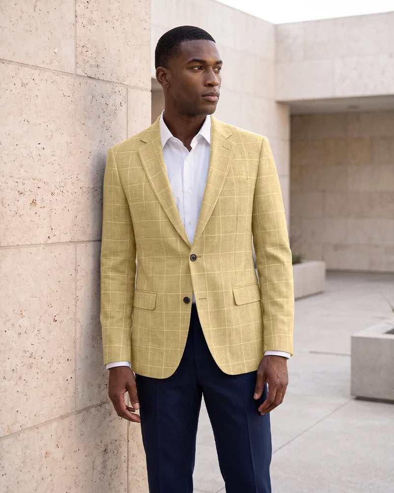 Windowpane Check Notch Lapel Blazer Sport Coat