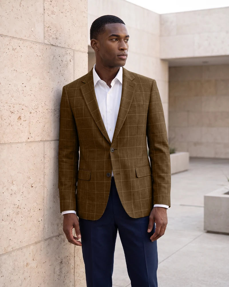 Windowpane Check Notch Lapel Blazer Sport Coat