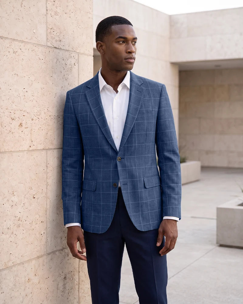 Windowpane Check Notch Lapel Blazer Sport Coat