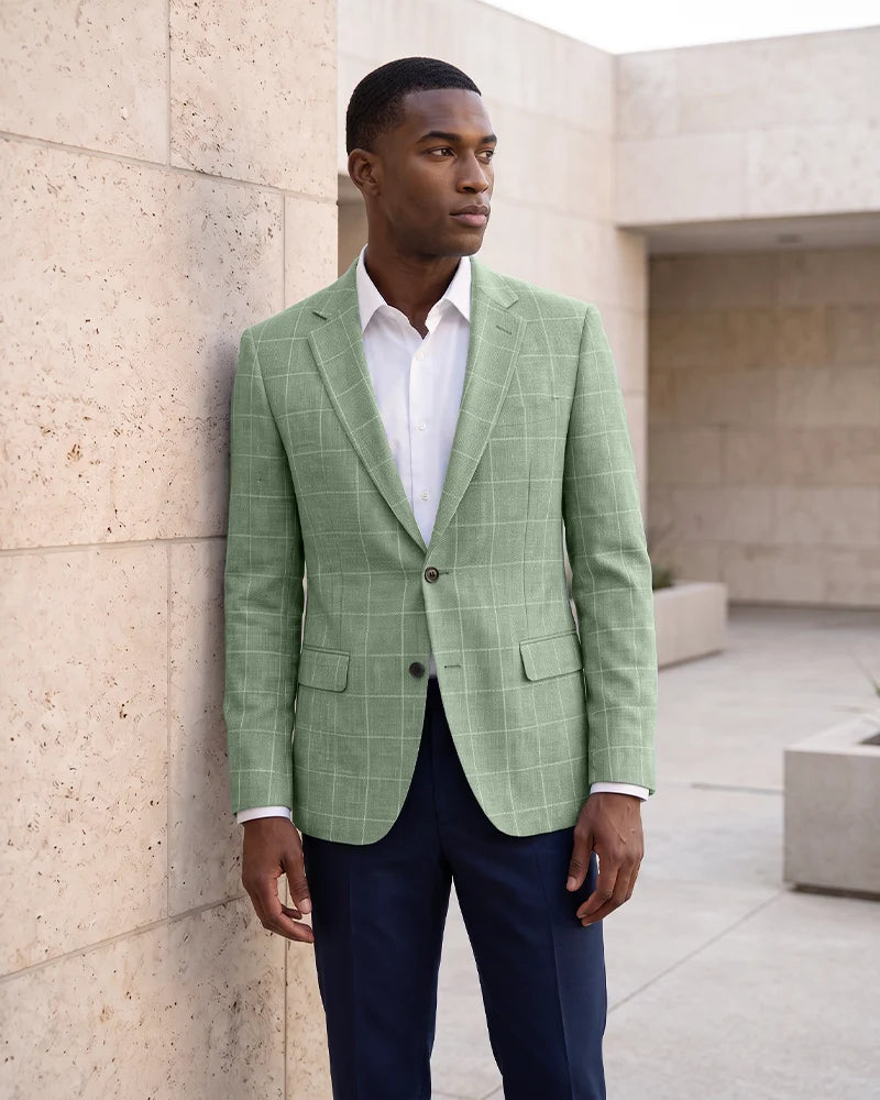 Windowpane Check Notch Lapel Blazer Sport Coat