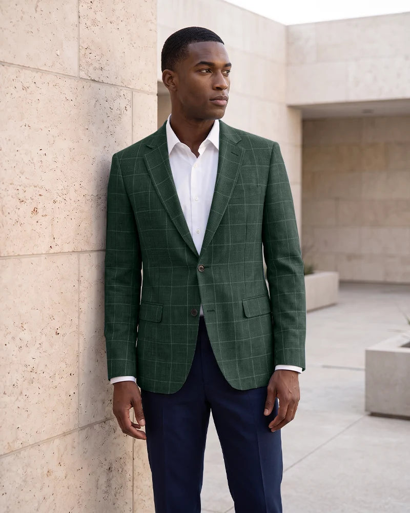 Windowpane Check Notch Lapel Blazer Sport Coat