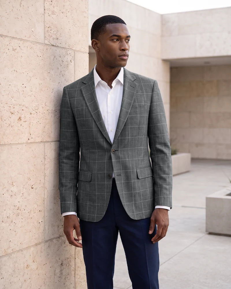 Windowpane Check Notch Lapel Blazer Sport Coat