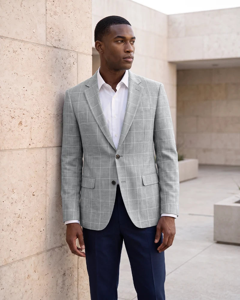 Windowpane Check Notch Lapel Blazer Sport Coat