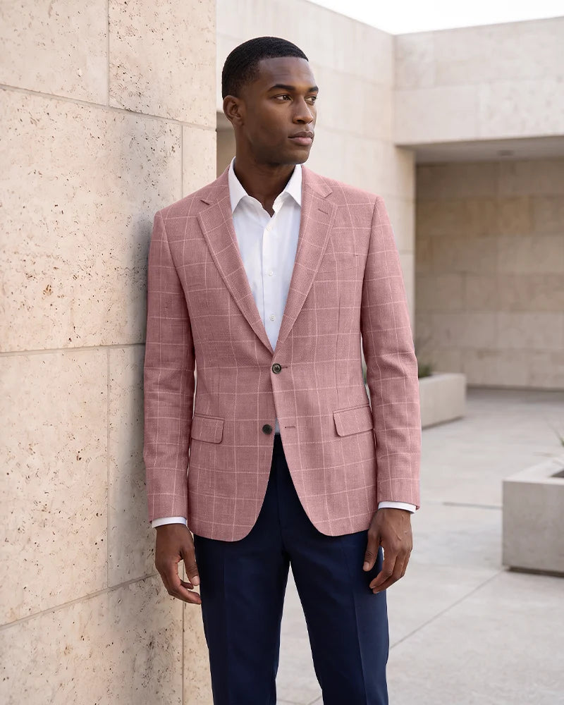 Windowpane Check Notch Lapel Blazer Sport Coat