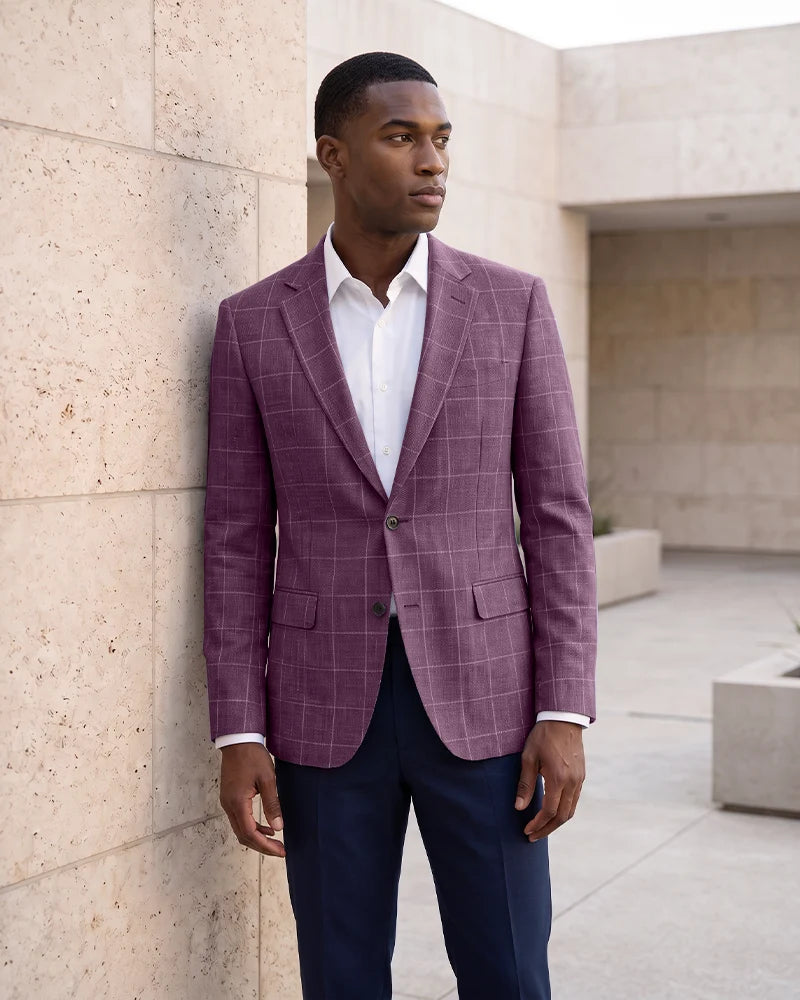 Windowpane Check Notch Lapel Blazer Sport Coat