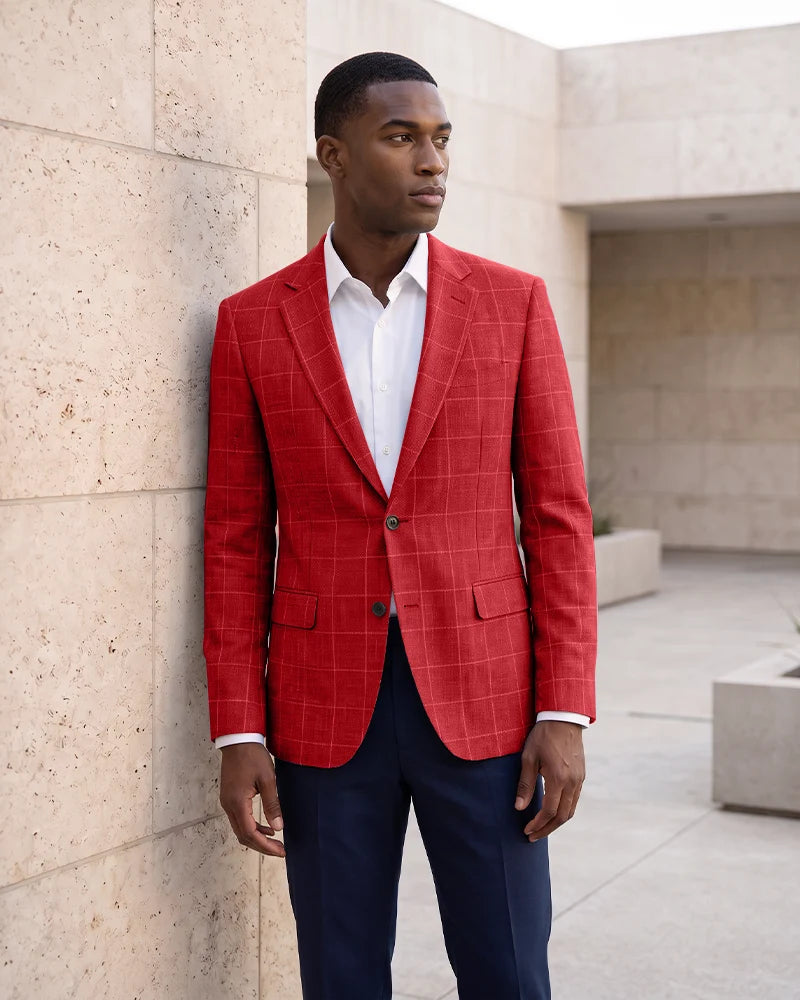 Windowpane Check Notch Lapel Blazer Sport Coat