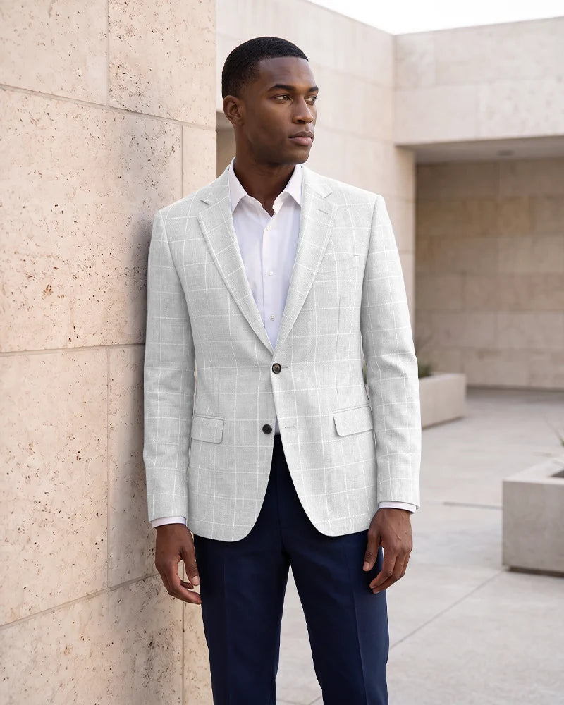 Windowpane Check Notch Lapel Blazer Sport Coat