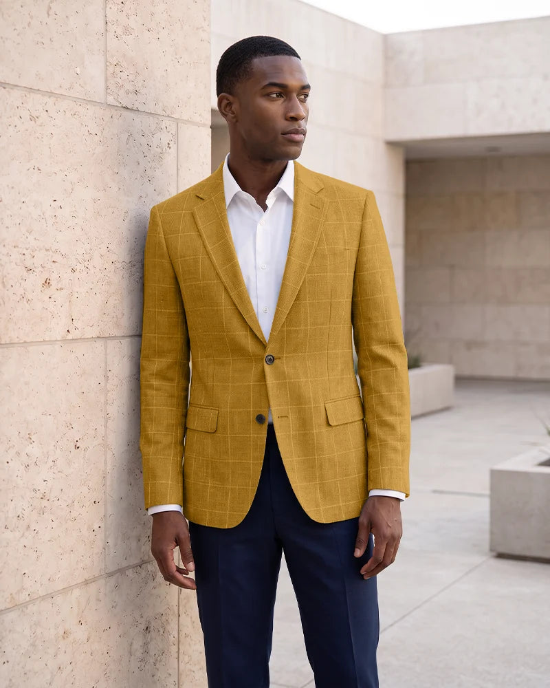 Windowpane Check Notch Lapel Blazer Sport Coat