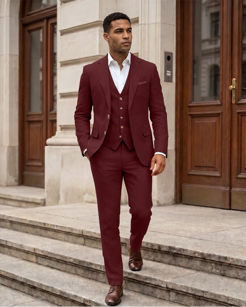 Notch Lapel 2 Button Men 3 Piece Suit