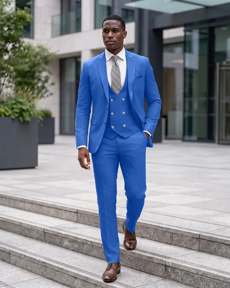 Notch Lapel 3 Piece Suit Double Breasted Waistcoat Jacket