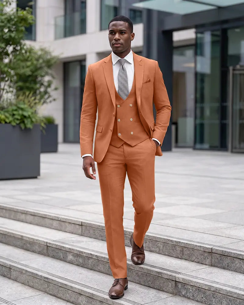 Notch Lapel 3 Piece Suit Double Breasted Waistcoat Jacket