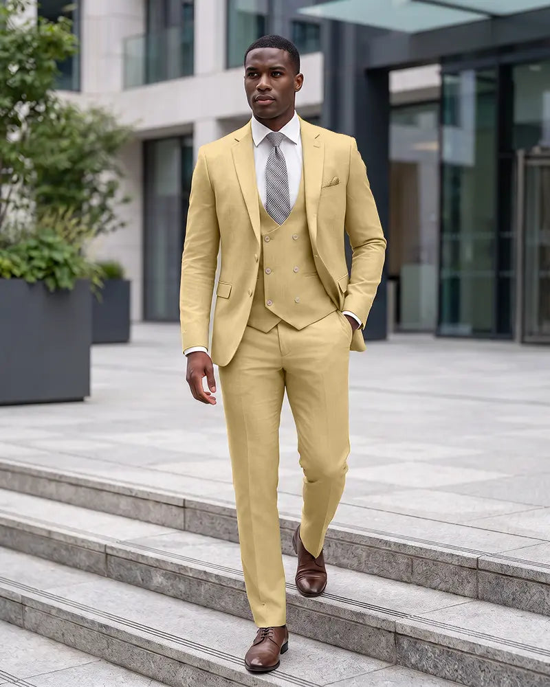 Notch Lapel 3 Piece Suit Double Breasted Waistcoat Jacket