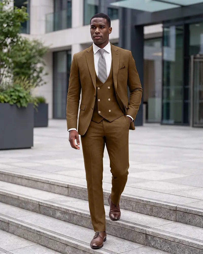Notch Lapel 3 Piece Suit Double Breasted Waistcoat Jacket