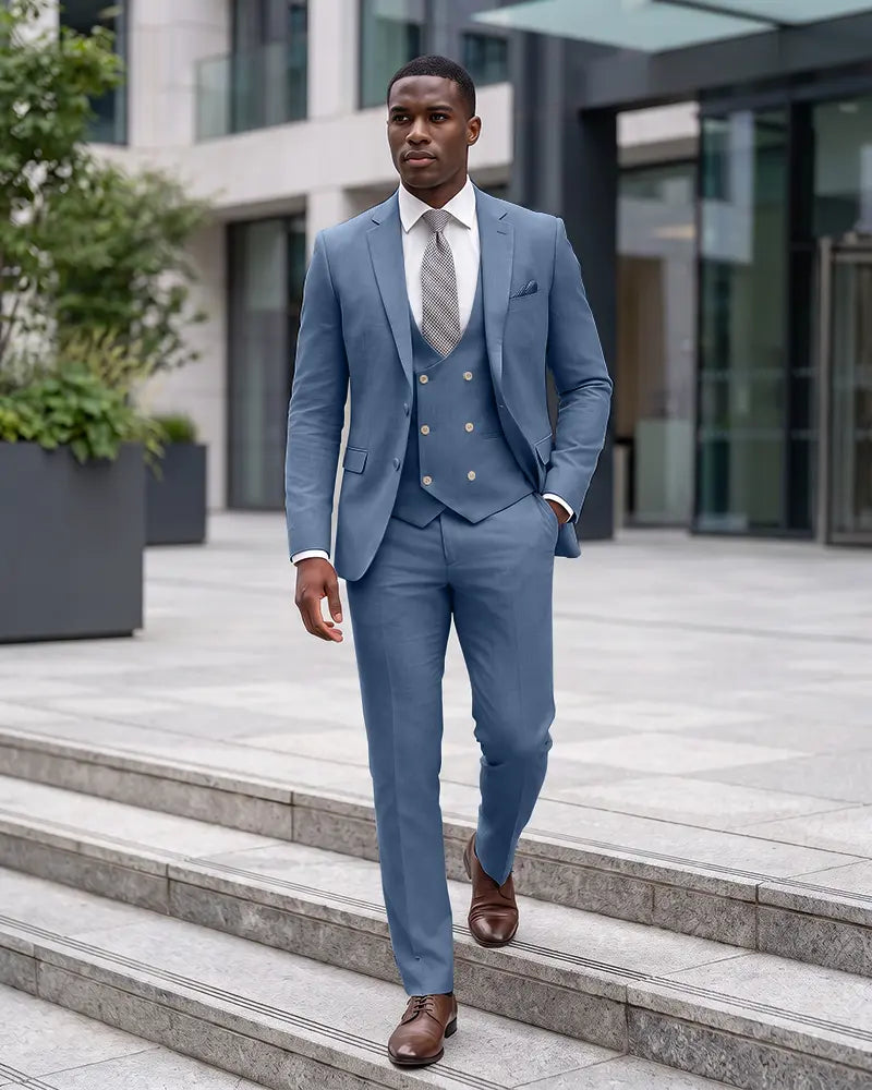 Notch Lapel 3 Piece Suit Double Breasted Waistcoat Jacket