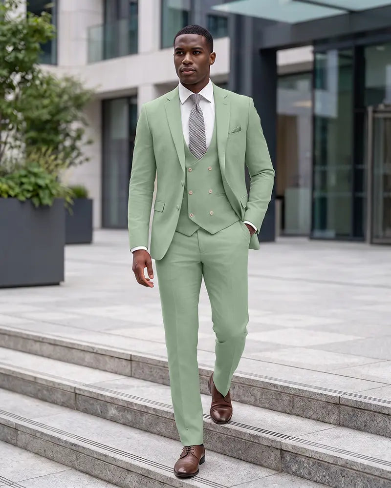 Notch Lapel 3 Piece Suit Double Breasted Waistcoat Jacket