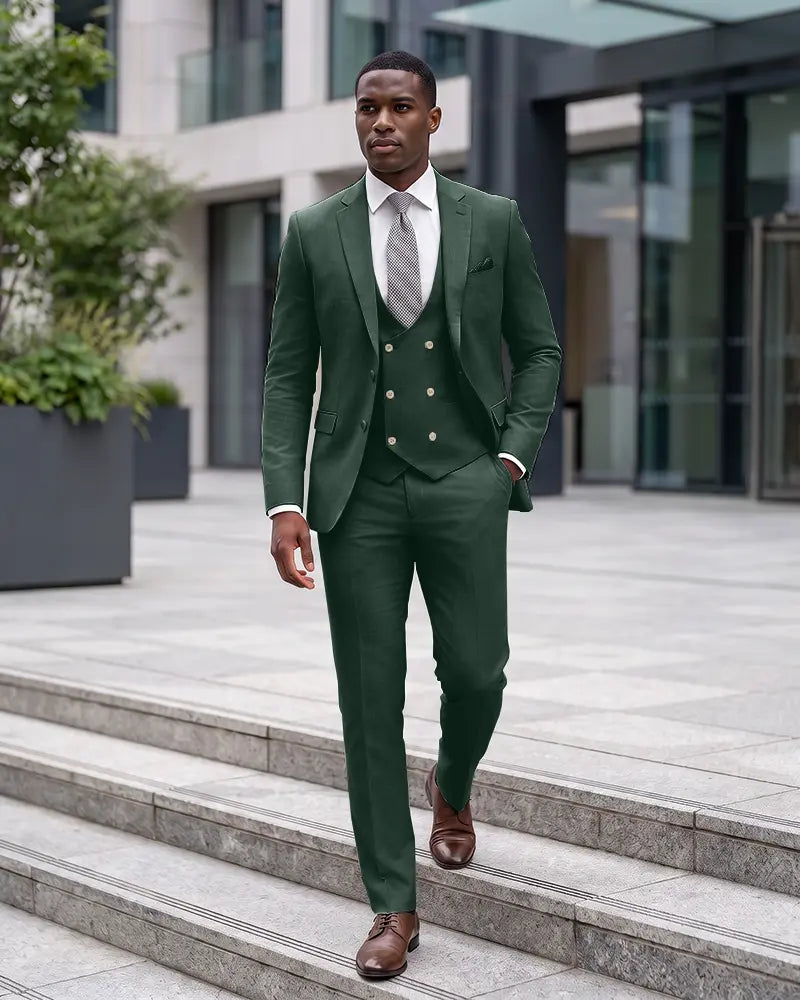Notch Lapel 3 Piece Suit Double Breasted Waistcoat Jacket