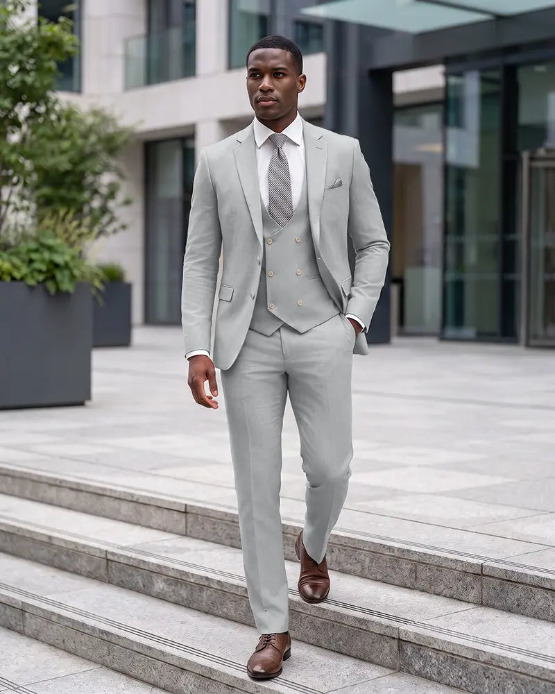 Notch Lapel 3 Piece Suit Double Breasted Waistcoat Jacket