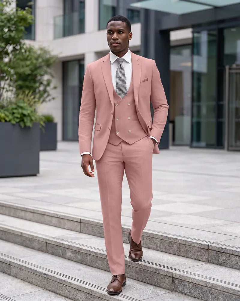 Notch Lapel 3 Piece Suit Double Breasted Waistcoat Jacket