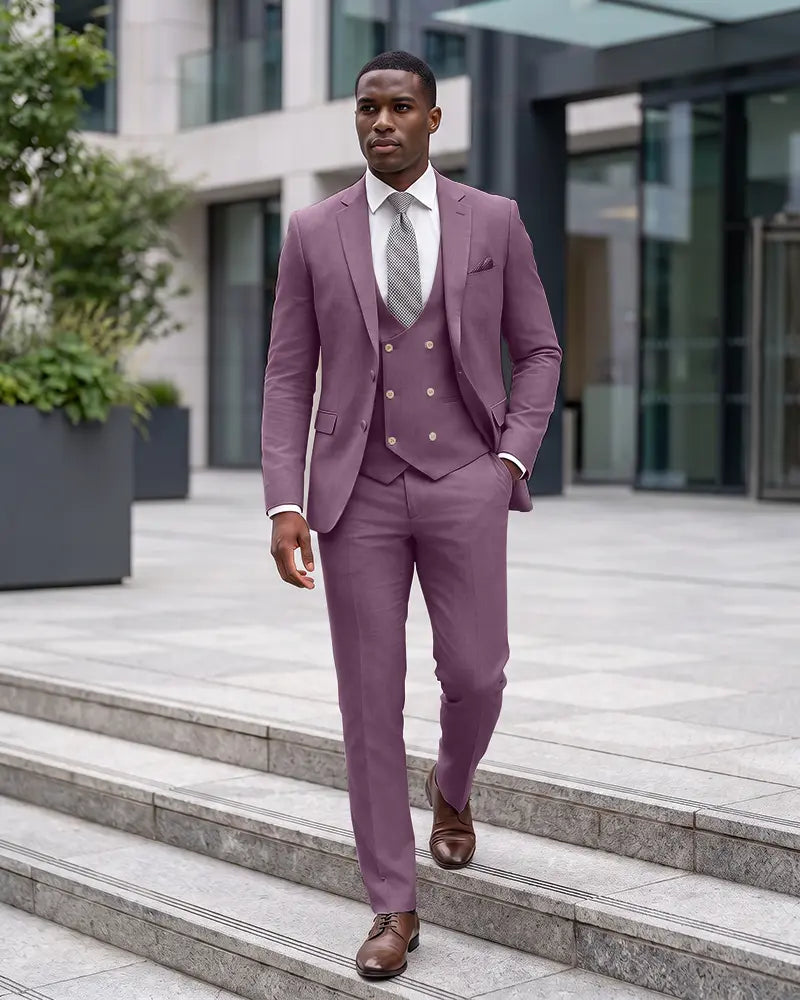 Notch Lapel 3 Piece Suit Double Breasted Waistcoat Jacket