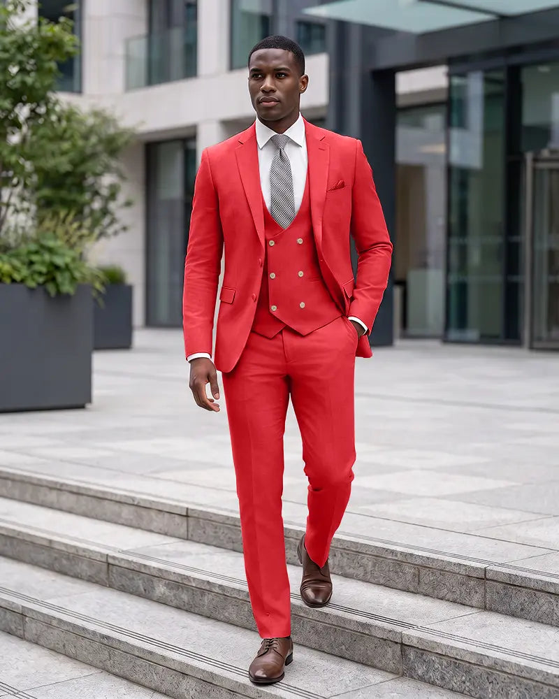 Notch Lapel 3 Piece Suit Double Breasted Waistcoat Jacket