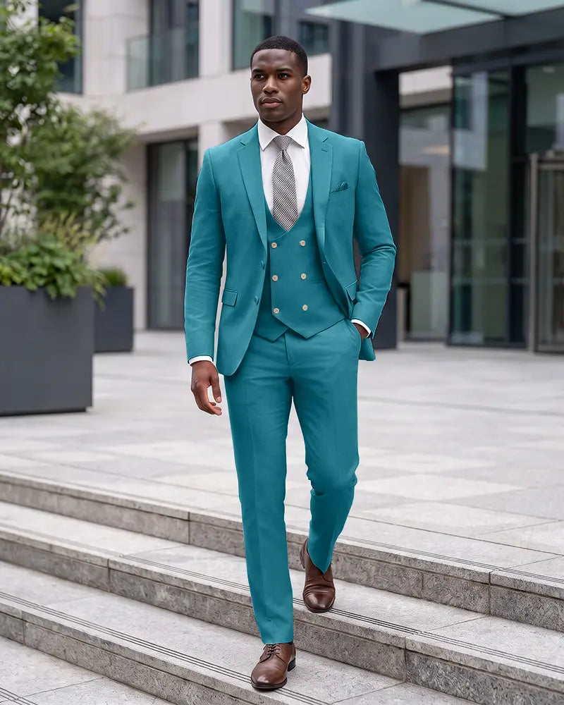 Notch Lapel 3 Piece Suit Double Breasted Waistcoat Jacket
