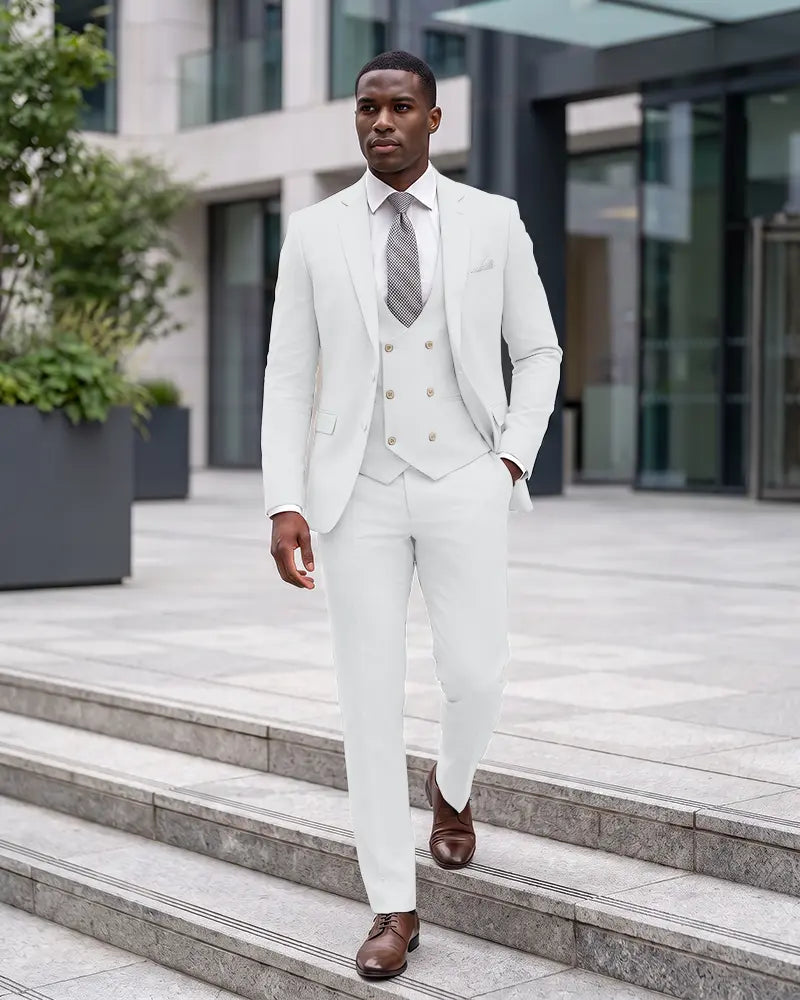 Notch Lapel 3 Piece Suit Double Breasted Waistcoat Jacket