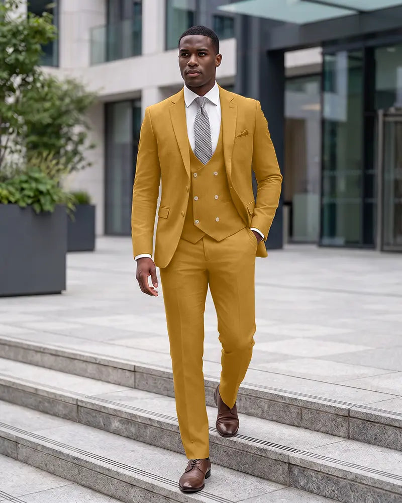 Notch Lapel 3 Piece Suit Double Breasted Waistcoat Jacket