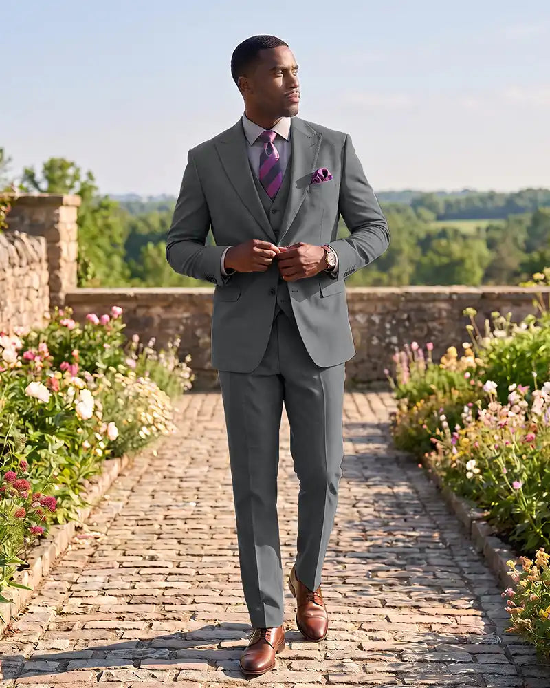 Formal 3 Piece Wedding Suit Slim Fit Outfit for Groomsmen