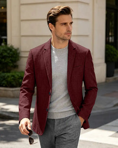 Lightweight Linen Slim Fit Daily Business Blazer -Burgundy -1

