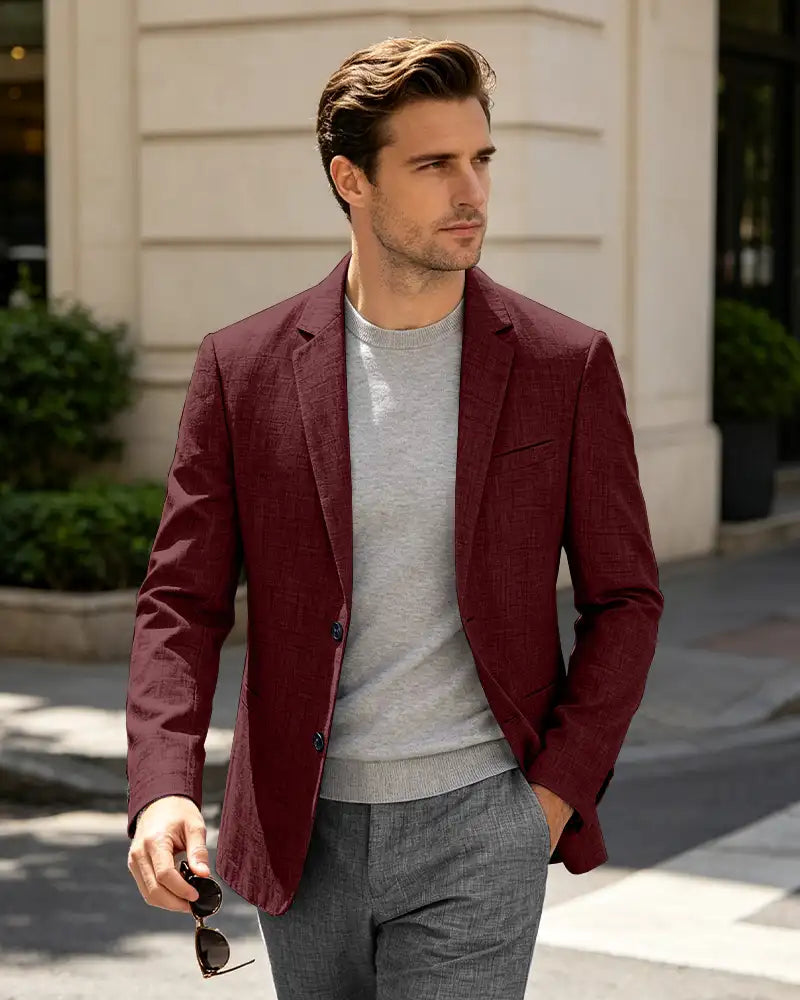 Lightweight Linen Slim Fit Daily Business Blazer -Burgundy -1

