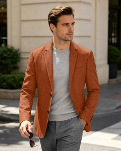 Lightweight Linen Slim Fit Daily Business Blazer -Burnt Orange -1
