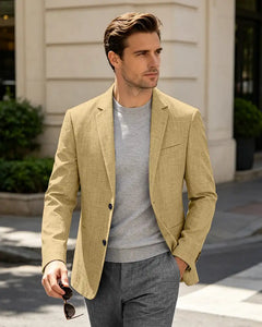 Lightweight Linen Slim Fit Daily Business Blazer -Champagne -1
