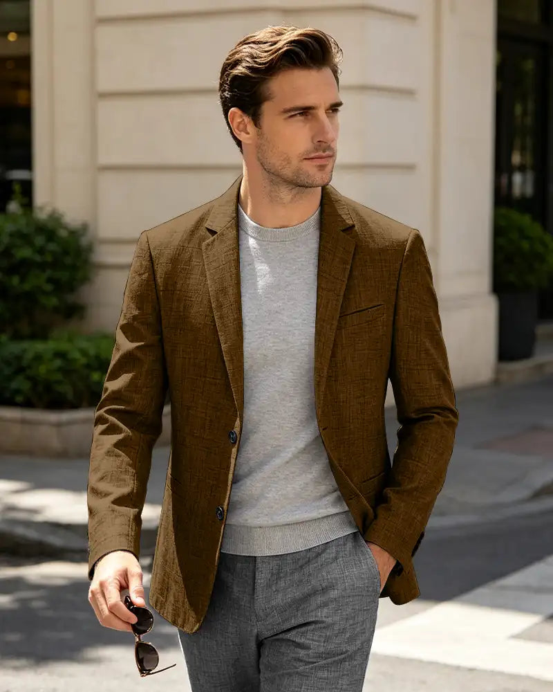 Lightweight Linen Slim Fit Daily Business Blazer -Dark Brown -1
