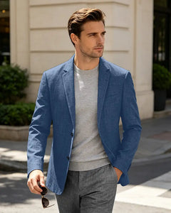 Lightweight Linen Slim Fit Daily Business Blazer -Dark Navy -1
