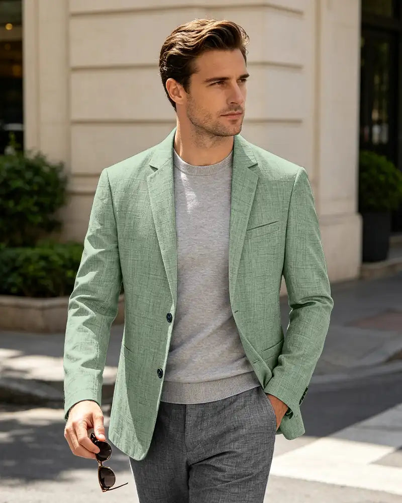 Lightweight Linen Slim Fit Daily Business Blazer -Dusty Sage -1

