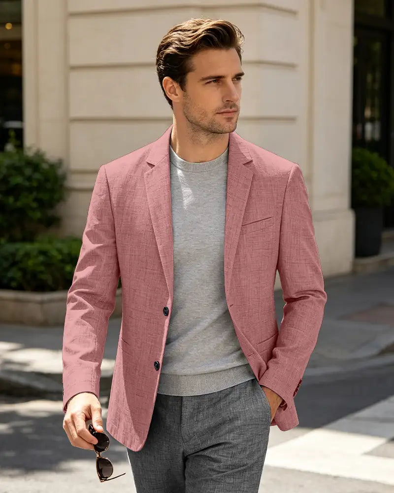 Lightweight Linen Slim Fit Daily Business Blazer -Pink -1
