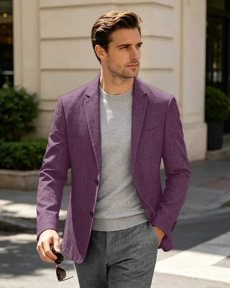 Lightweight Linen Slim Fit Daily Business Blazer -Purple -1
