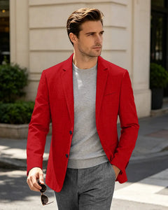 Lightweight Linen Slim Fit Daily Business Blazer -Red -1
