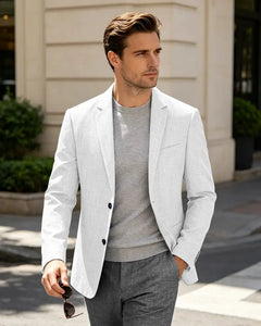 Lightweight Linen Slim Fit Daily Business Blazer -White -1
