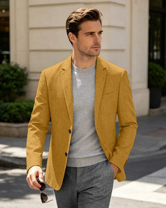Lightweight Linen Slim Fit Daily Business Blazer -Yellow -1
