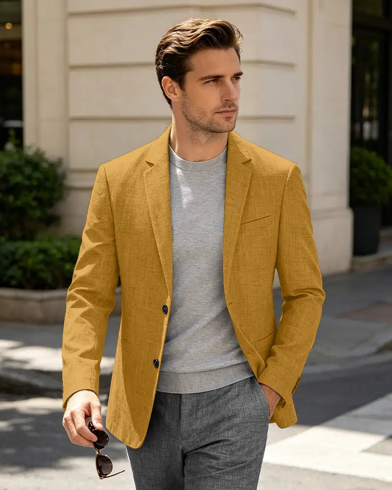 Lightweight Linen Slim Fit Daily Business Blazer -Yellow -1
