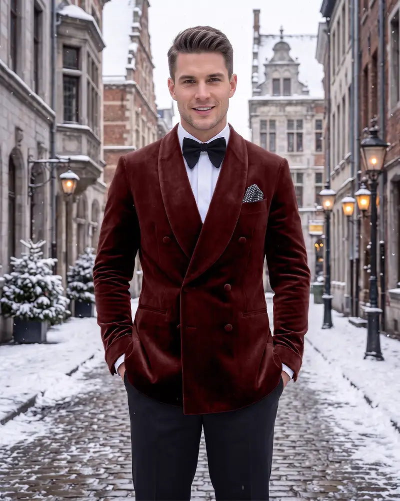 Velvet Double Breasted Shawl Lapel Blazer